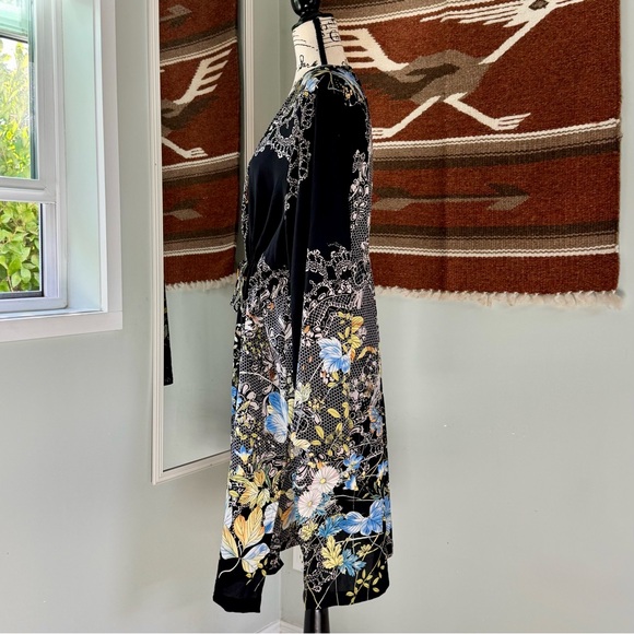 Citron Silk Tie Waist Floral Duster Kimono Cardigan - Picture 3 of 10